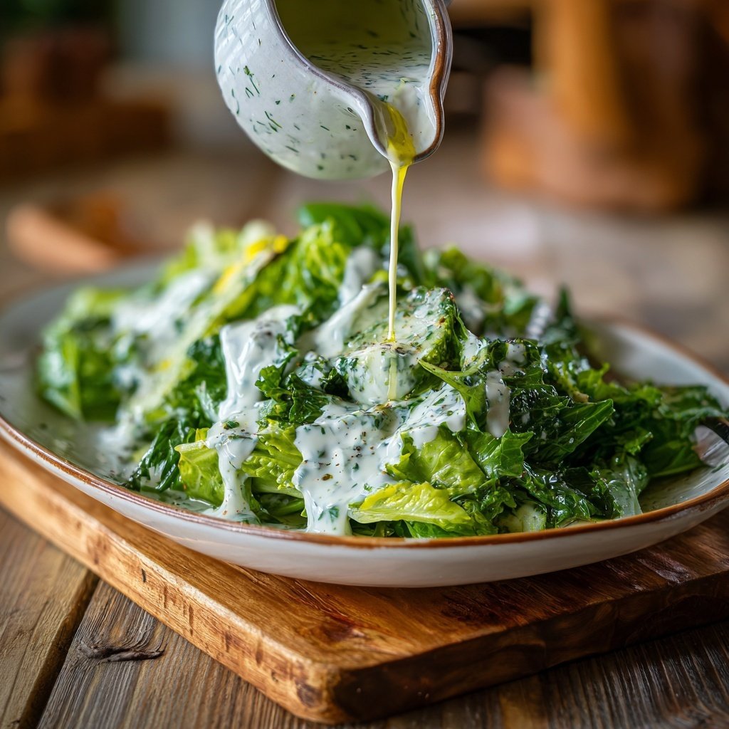 Cremiges Gurkendressing über Salat