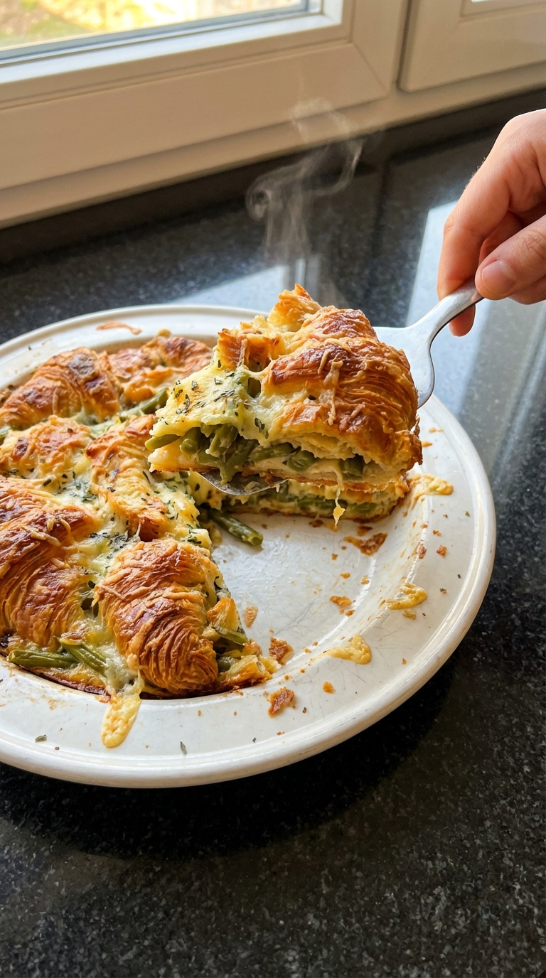 Croissant und Grüne Bohnen Auflauf