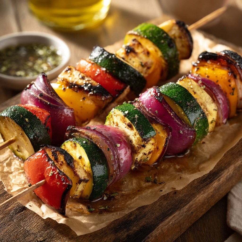 Gegrillte Gemüse-Spieße mit Sauce