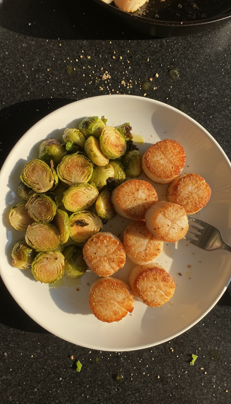 Gebratene Jakobsmuscheln mit Rosenkohl