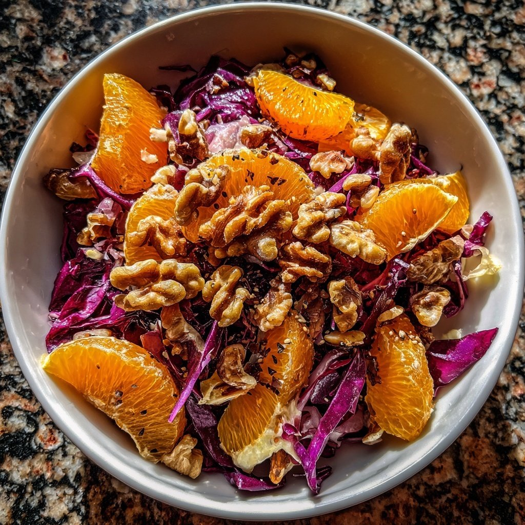 Rotkohl-Orangen-Salat mit Walnüssen als weihnachtliche Beilage