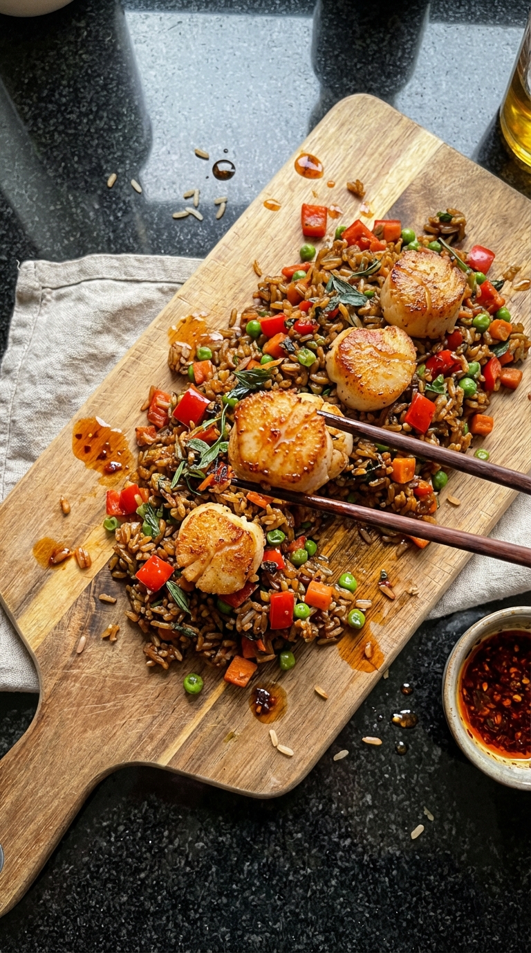 Herzhafte Jakobsmuscheln mit Gebratenem Reis​
