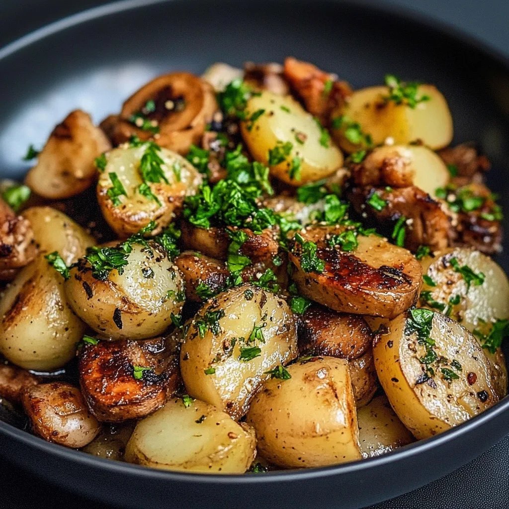 Pilzpfanne mit Rosenkohl & Kartoffelpüree