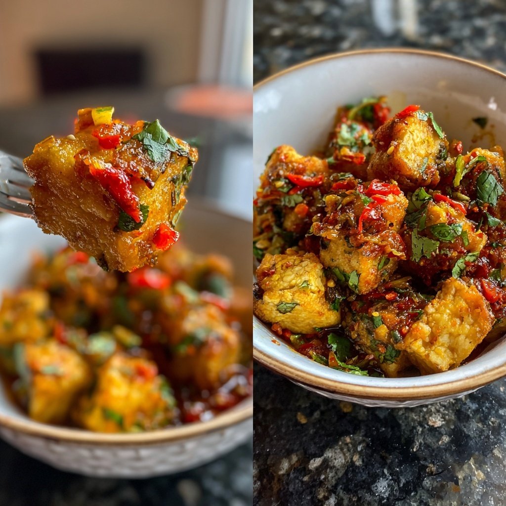 Knuspriger Tofu Schüsseln Chili Soße