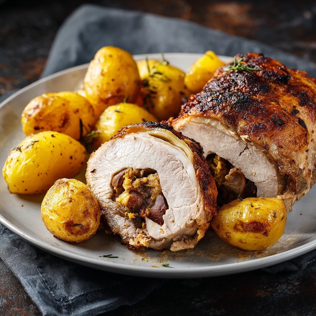 Putenbraten mit Maronenfüllung und Ofenkartoffeln​