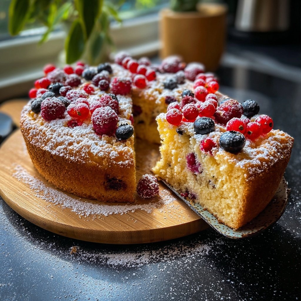Zitronen-Butterkuchen mit Beeren