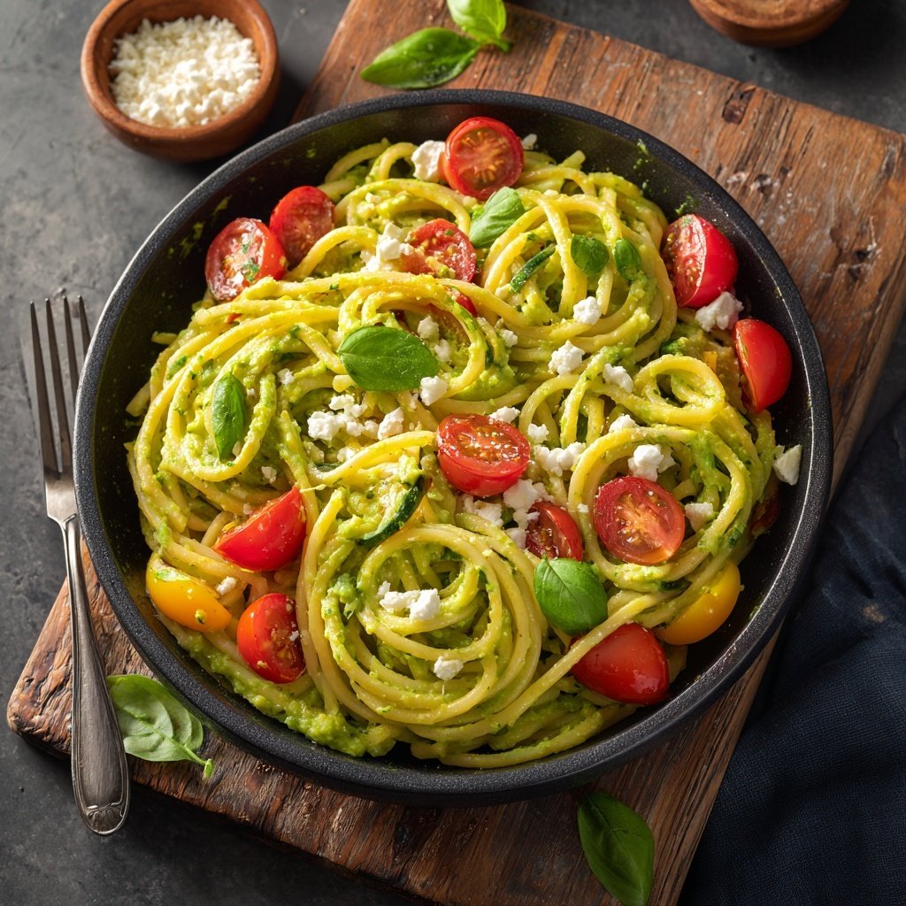 Frische Gemüsepasta mit Avocado